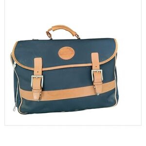 Vintage Leather And Canvas Top Handle Foldover Briefcase